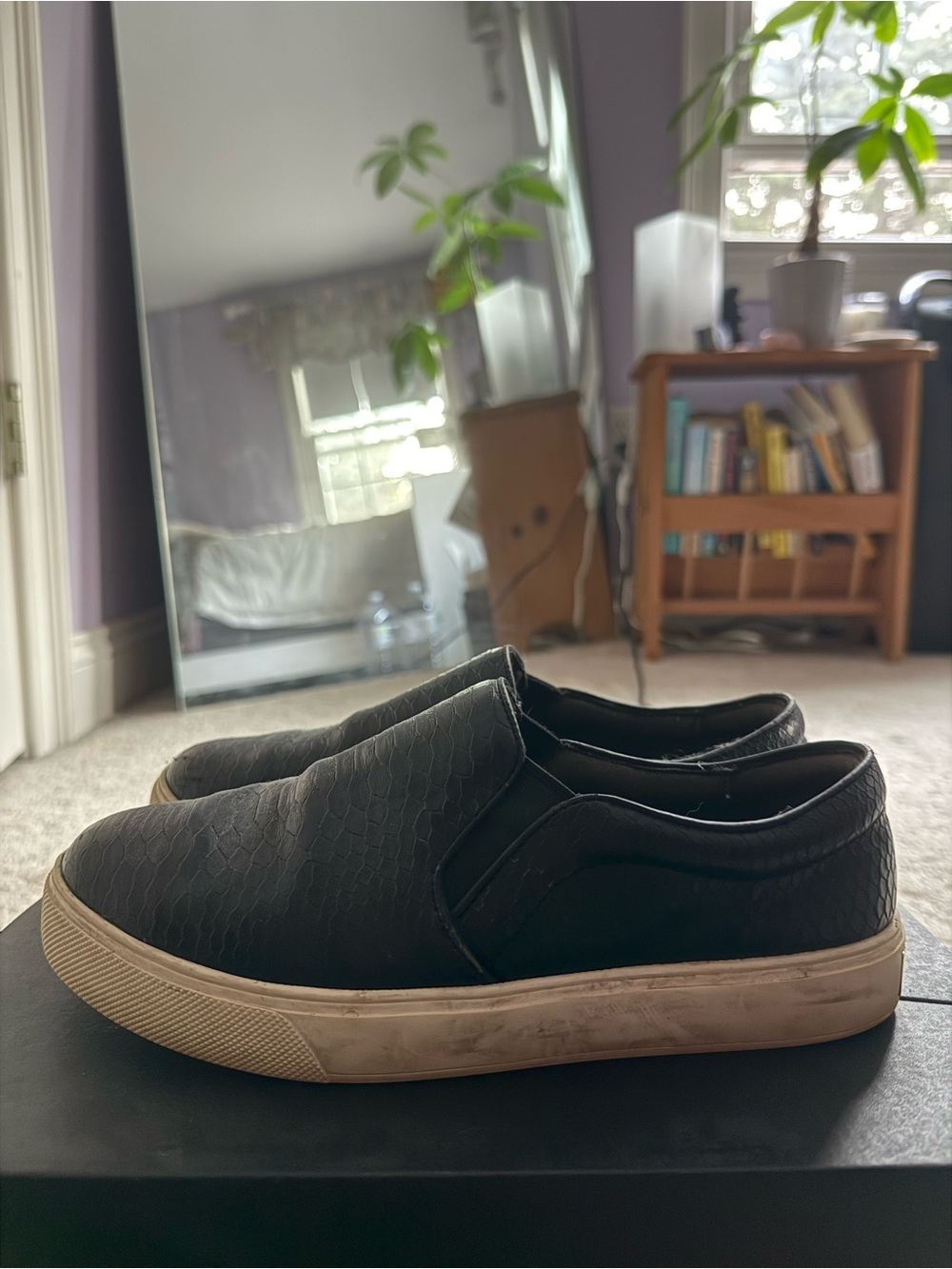 Aldo Black Slip-On Sneakers with White Sole